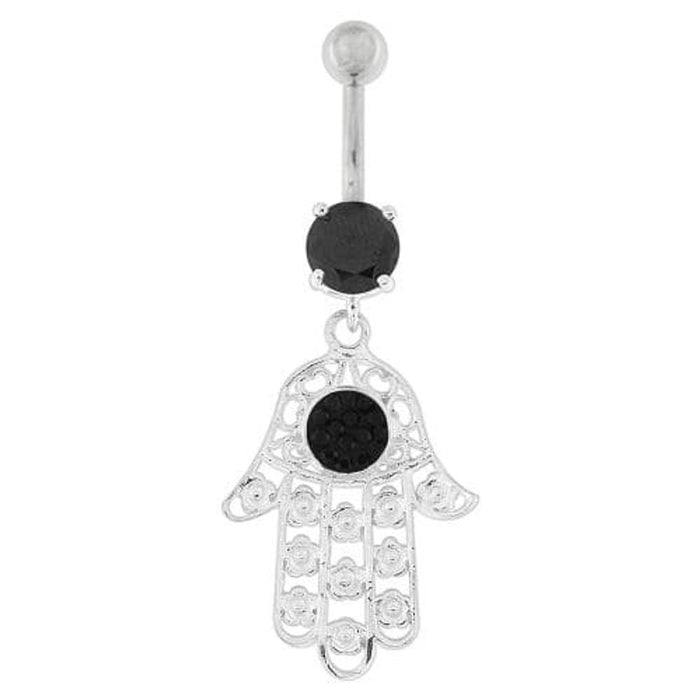 Hamsa Hand with Flowers Dangling Belly Button Ring