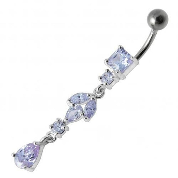 Fancy Multi Stone Jeweled Dangling Banana Bar Belly Button Ring