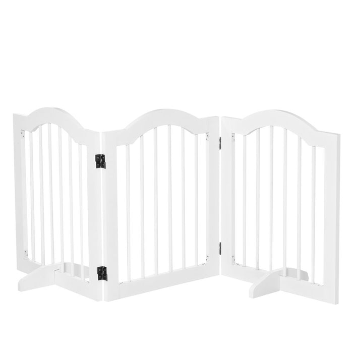 Premium Foldable Dog Gate: 3 Panels, Freestanding, Sturdy Wood, White Fence- Keep Your Pet Safe!