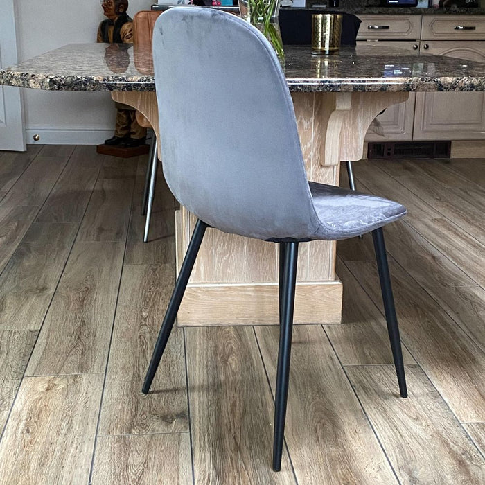 Premium Velvet Grey Chair with Stylish Black Metal Legs