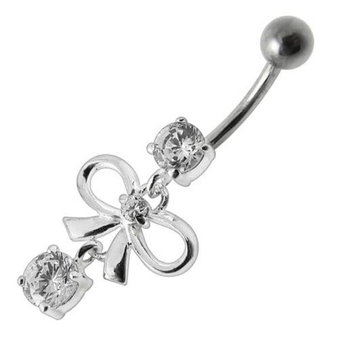 Fancy Bow Shape Jeweled Dangling Navel Ring