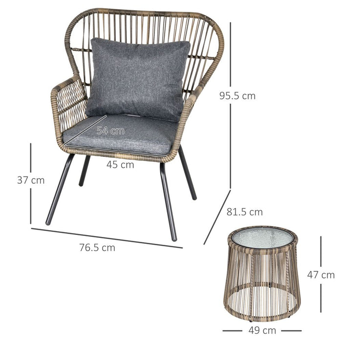 Modern Grey Rattan Patio Set - 3 PCS Outdoor Seating w/ Cushions & Steel Frame - High Quality