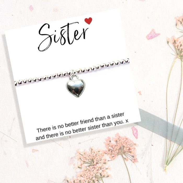 Silver Stretch Beaded Bracelet+Message Card - Perfect Gift for Sisters