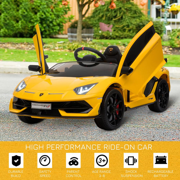 HOMCOM Lamborghini Aventador Licensed 12V Kids Electric Ride On Car Racing Car Toy with Parental Remote Control Battery-powered 2 Motors Music Lights for 3-8 Years Old Yellow