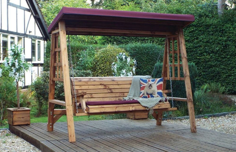 Dorset Three Seat Swing - Green, Removable Roof, Hand Finished, Robust Construction, Made in Britain, FSC Wood, Rustproof Bolting