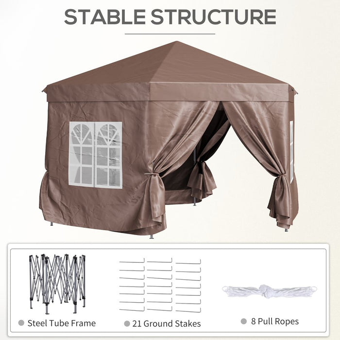 Outsunny 4m x 4m Hexagonal Metal Gazebo - Brown