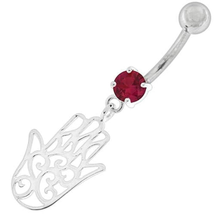 Silver Hamsa Hand Belly Ring