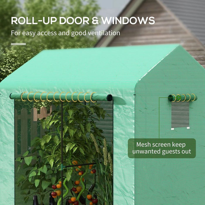 Outsunny Walk-in Green House with Roll-up Door and Mesh Windows, 200x140x200cm