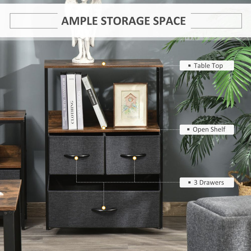 HOMCOM 3 Drawer Storage Chest Unit Home Cabinet w/Shelves Home Living Room Bedroom Entryway Living Furniture, Black