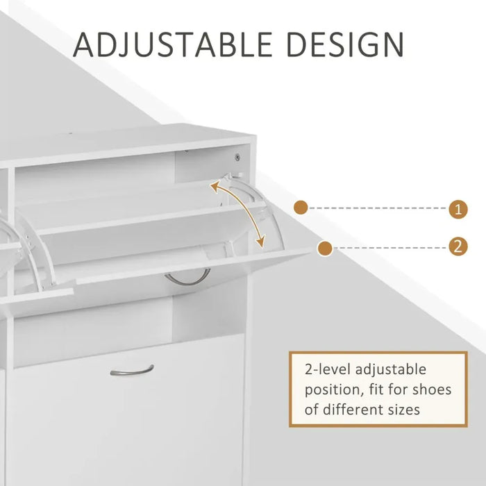 Wooden 4 Drawer Shoes Cabinet Multi Flip Down Shelf Drawer Organizer - White