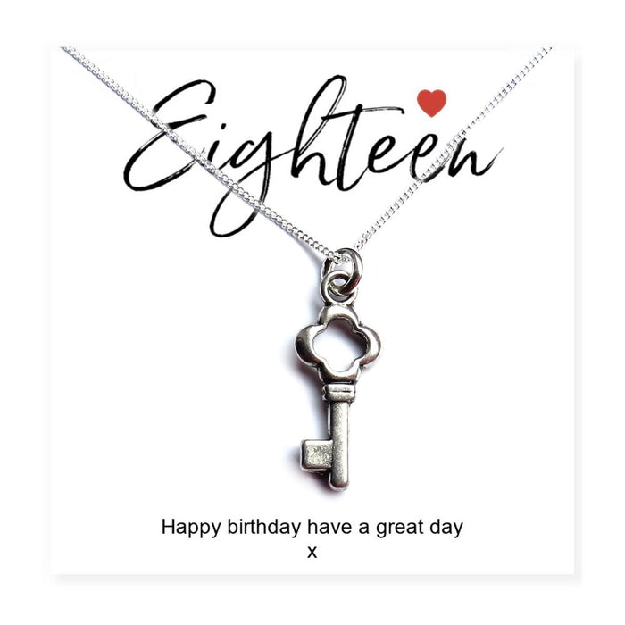 Stylish 18th Birthday Key Necklace & Card