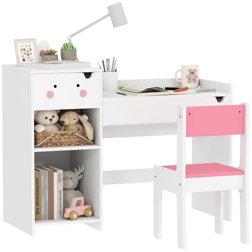PawHut Kids Desk and Chair Set, Toddler Table and Chair Set, Rabbit Themed