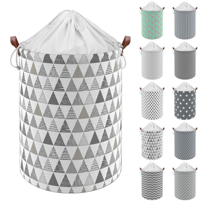 VINSANI DRAWSTRING LAUNDRY BASKET: Large Capacity, Stylish Design, Multifunctional, Thick Canvas with Leather Handles, Drawstring Closure