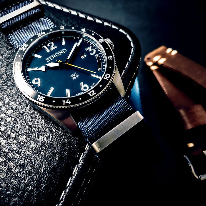 Strond SSC-101 24h GMT, All Stainless Steel & Blue, black bezel Watch