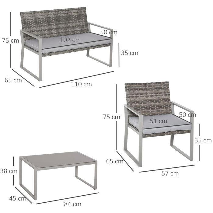 4-Piece Outdoor Garden Rattan Seating Furniture Set Grey