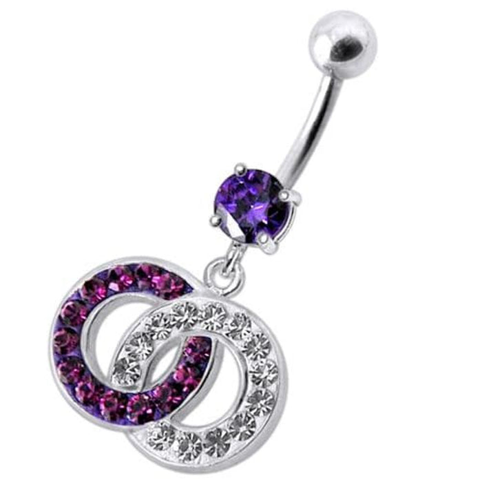 Fancy Multi Colored Stone Studded Crossed O Dangling SS Bar Belly Ring