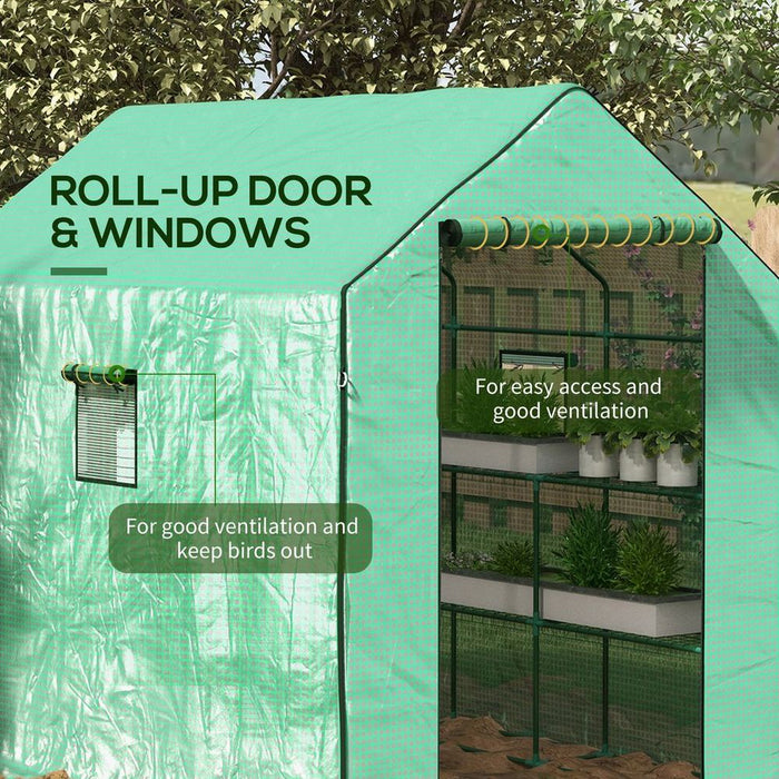 Outsunny Walk-in Outdoor Green House with Door and Mesh Windows, Green