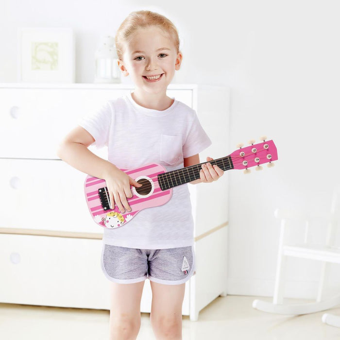 SOKA Wooden Pink Striped Guitar - Pretend Play Music Toy for Children - Ages 3+. High-Quality & Interactive Gift for Kids!