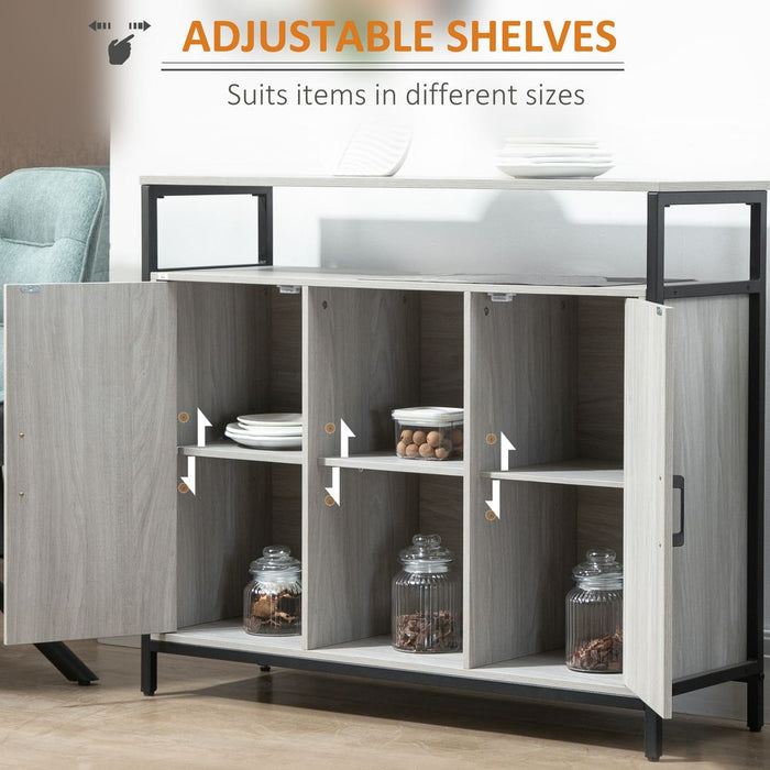 Premium Quality Light Grey Steel Sideboard - 2 Doors, Adjustable Shelves