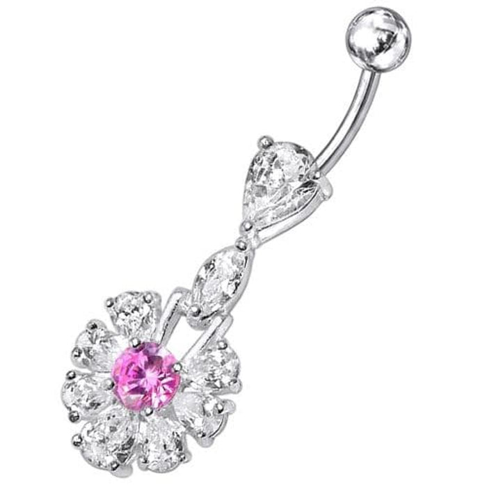 Fancy White Stone Jeweled  Stone Centered Dangling Belly Ring