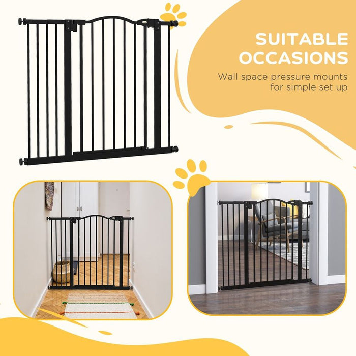 PawHut Adjustable Metal Pet Gate - Auto-Close, Black