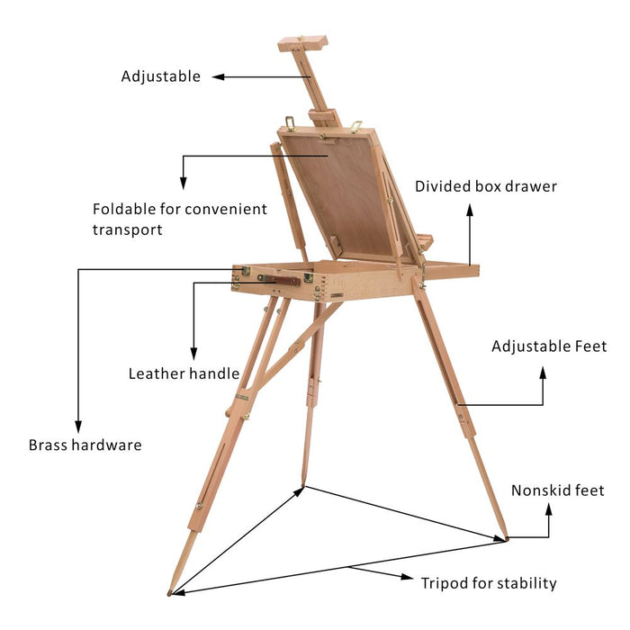 Portable Folding French Tripod Easel - Wooden Sketching Board for Artists - HOMCOM