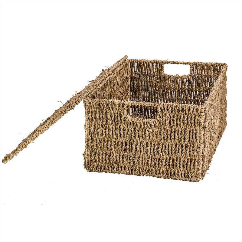 Charming Seagrass Storage Basket with Lid | M&W - Lightweight & Eco-Friendly - Perfect for Home Organization & Picnics