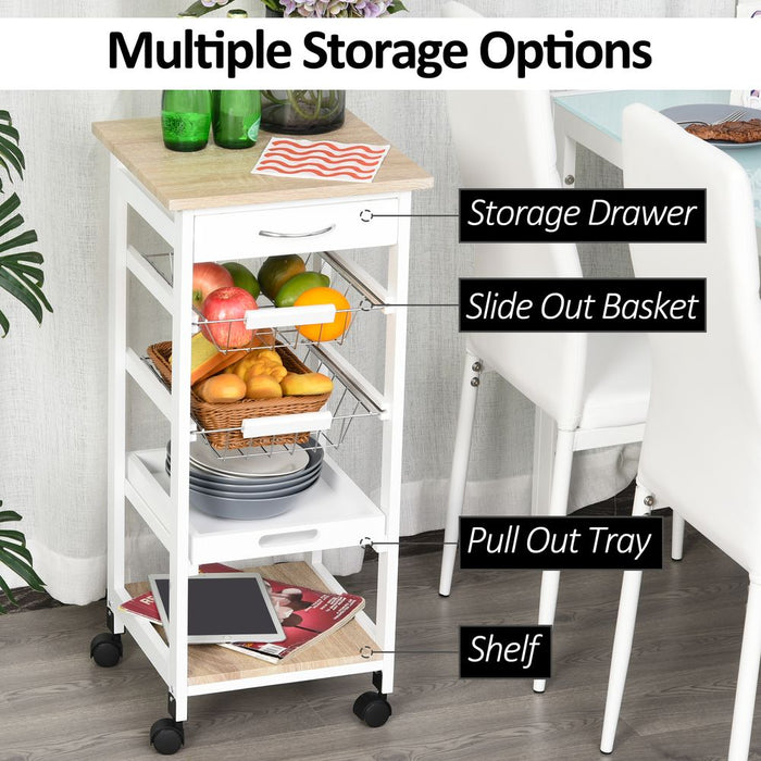 Premium 5-Tier MDF Wood Kitchen Cart | Sleek White Design | Ample Storage Space | Easy Mobility