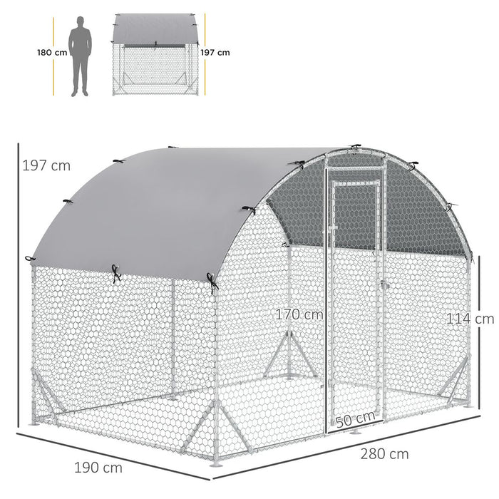 PawHut Walk In Chicken Run Galvanised Chicken Coop Hen Poultry House Cage Rabbit Hutch Pet Playpen Garden with Water-Resist Cover, 2.8 x 1.9 x 2m