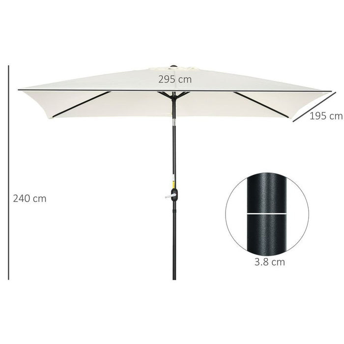 Premium Quality 3x2m Patio Parasol - Tilt Crank - 6 Ribs - Sun Shade - Garden - White