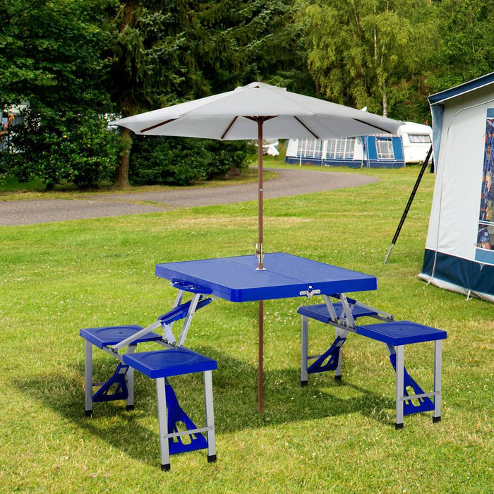 Picnic Table Chair Set 4 Seat Aluminium PP W/ 2.7cm Umbrella Hole