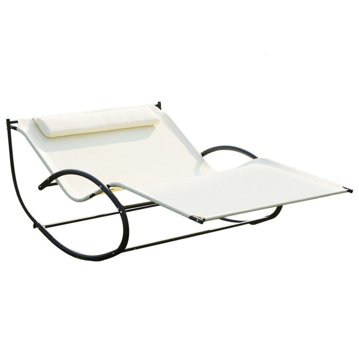 Premium 2-Person Beige Texteline Lounger - Extra Comfort Rocking Bed with Pillow