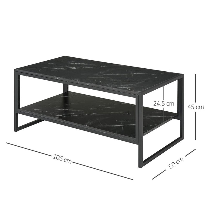 Two-Tier Laminate Marble Print Coffee Table Metal Frame Elegant Style