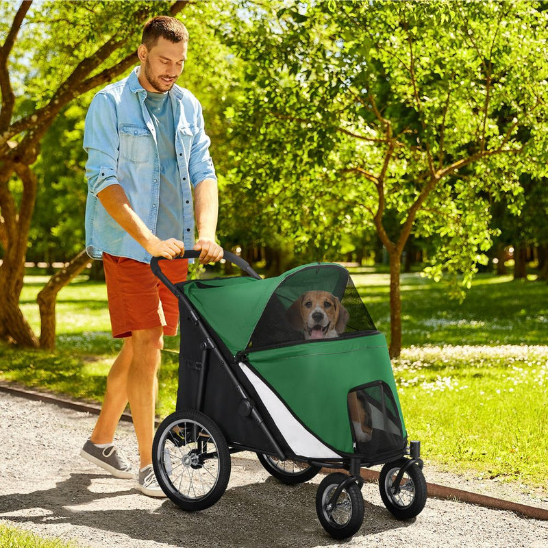 PawHut Pet Stroller Foldable Design with Cushion for M and L Dogs, Dark Green