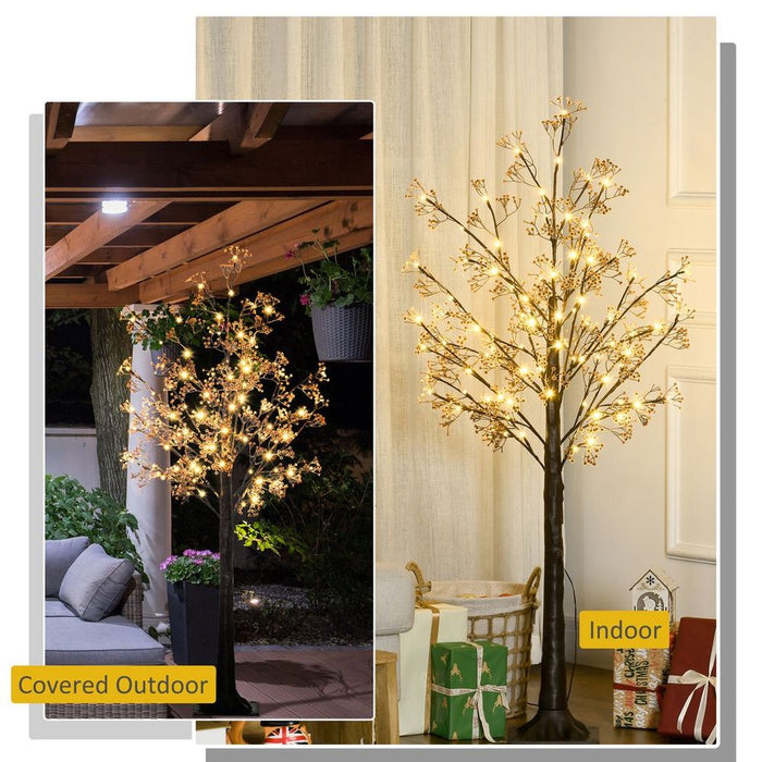 Premium HOMCOM 5ft Artificial Tree | Warm White LED Lights | Realistic Baby Breath Flowers | Versatile Indoor/Outdoor Décor