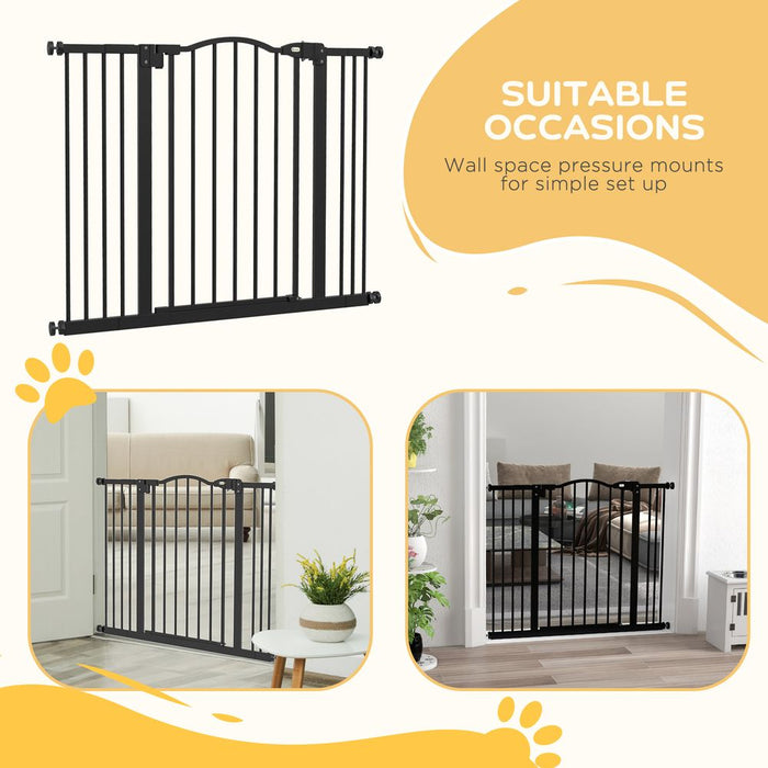 PawHut Adjustable Pet Gate - Safety Barrier for Pets - 74-100cm - Metal - Auto-Close - Black