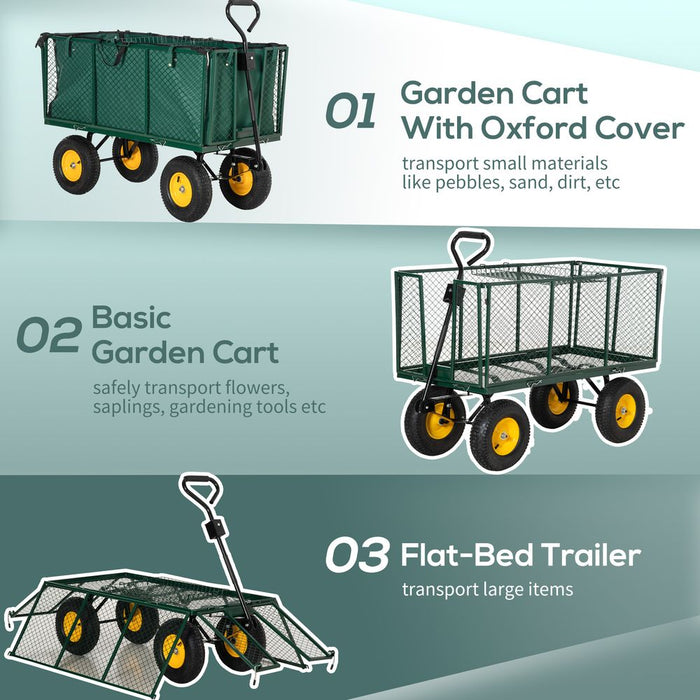 High-Quality 4-Wheel Garden Cart Truck - Green Trailer for Heavy Loads