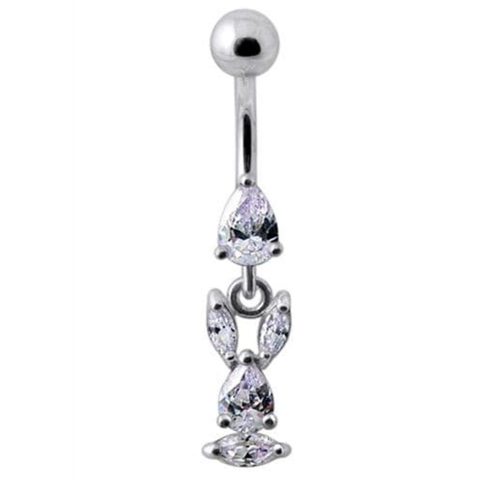 Fancy Bunny Jeweled Dangling Banana Bar Navel Ring