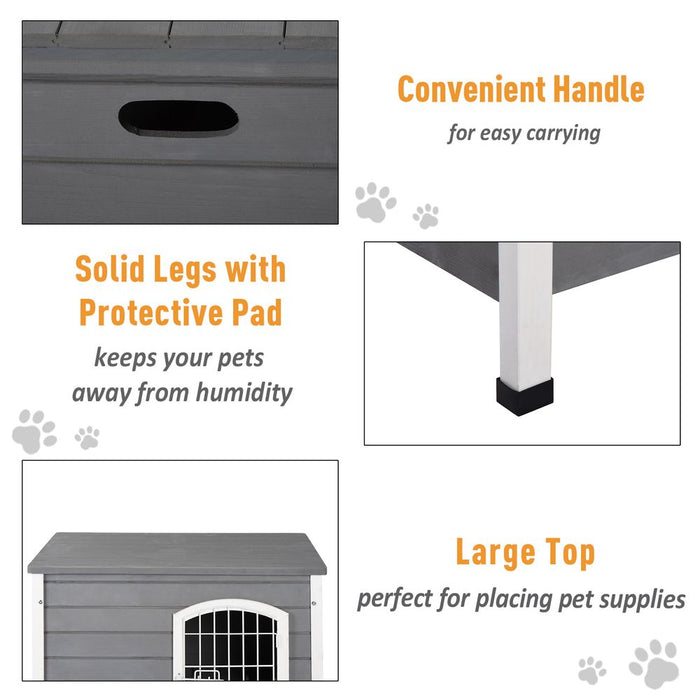 PawHut Wooden Dog Kennel Crate Pet House Wire Door Openable Top Removable Bottom Grey 80 x 55 x 53.5cm