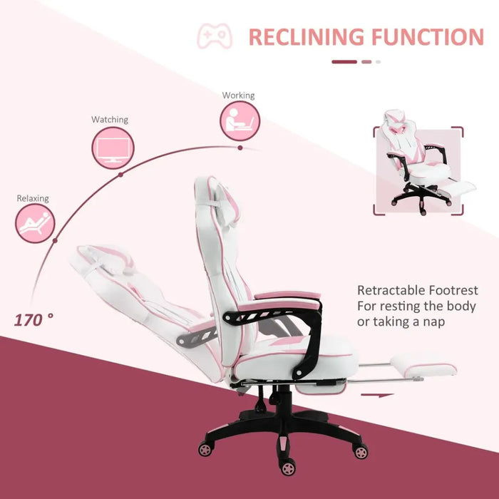 Ergonomic Gaming Chair w/ Footrest & Wheels | Stylish Office | Pink