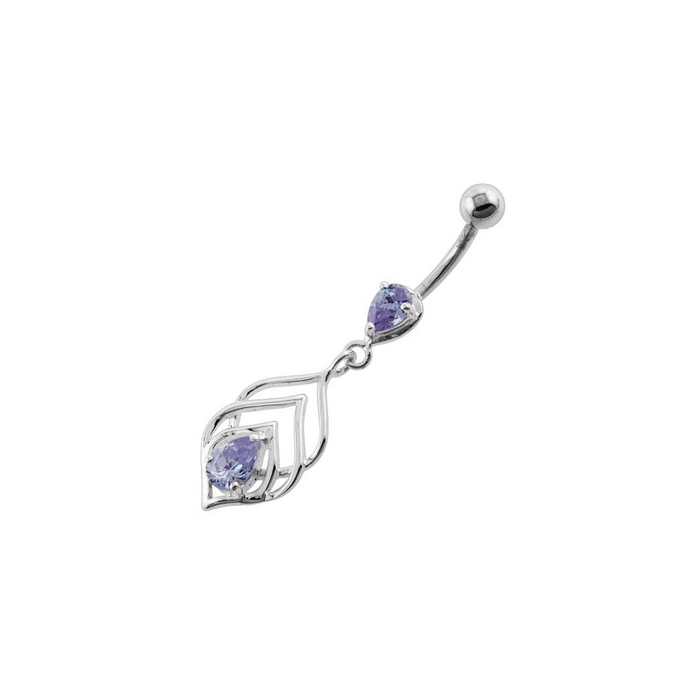 Tear Drop Jewel in Lotus Leaf Belly Button Ring