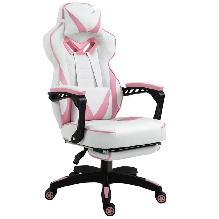 Ergonomic Gaming Chair w/ Footrest & Wheels | Stylish Office | Pink