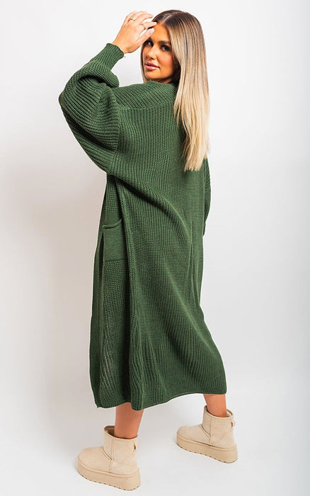 Cozy Knitted Balloon Sleeve Maxi Cardigan