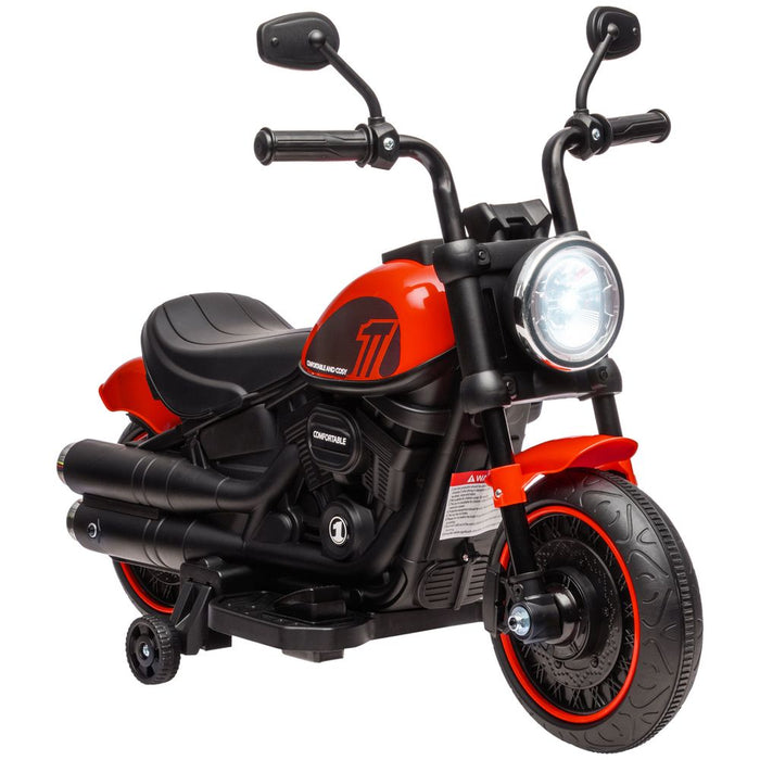 HOMCOM 6V Electric Motorbike, Training Wheels, One-Button Start - Red