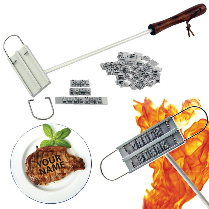 ASAB BBQ Branding Iron | Personalize Steaks & Burgers | 55 Interchangeable Letters | Durable Aluminum Alloy | Wooden Handle