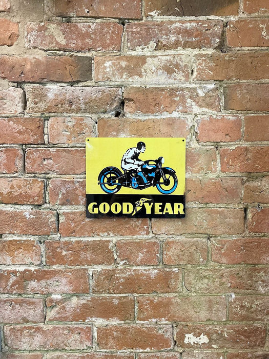 Vintage Metal Sign - Goodyear Tyre Motorbike - Indoor/Outdoor Use