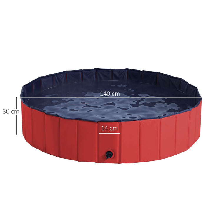 PawHut Foldable Dog Paddling Pool Pet Cat Swimming Pool Indoor/Outdoor Collapsible Summer Bathing Tub Shower Tub Puppy Washer (Φ100 x 30H cm, Red),D01-012RD