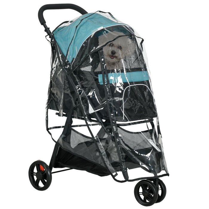 PawHut Deluxe Dog Stroller w/ Rain Cover - XS & S Dogs, Cats - Dark Green