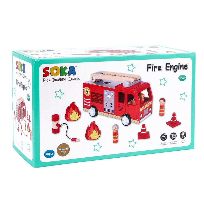 SOKA Wooden Fire Truck Playset - Hours of Active Fun - Certified Quality - Ideal Gift (80 characters)