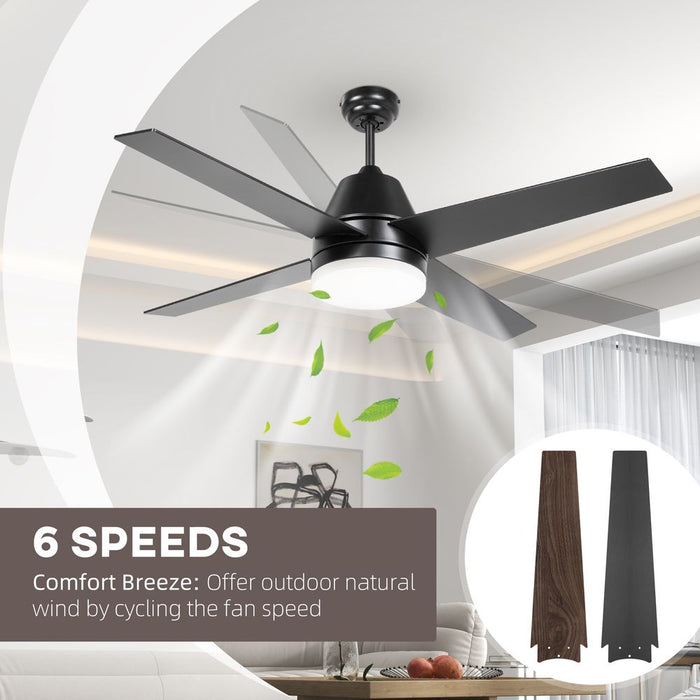 Premium HOMCOM Ceiling Fan w/ Light, Remote - Black & Brown | Best Quality, Reversible Motor, LED Lighting